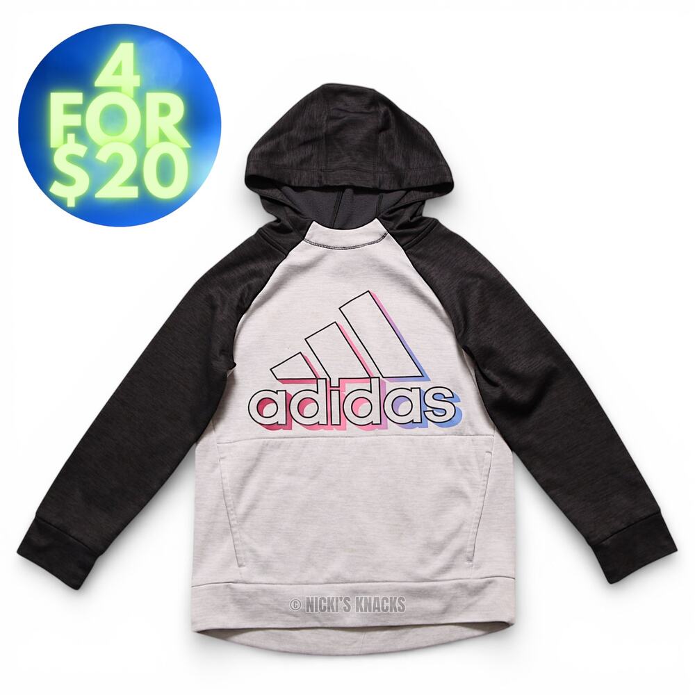 4/$20 - Adidas Girls Brushed Fleece Logo Hoodie Sweatshirt Gray Size S 7/8